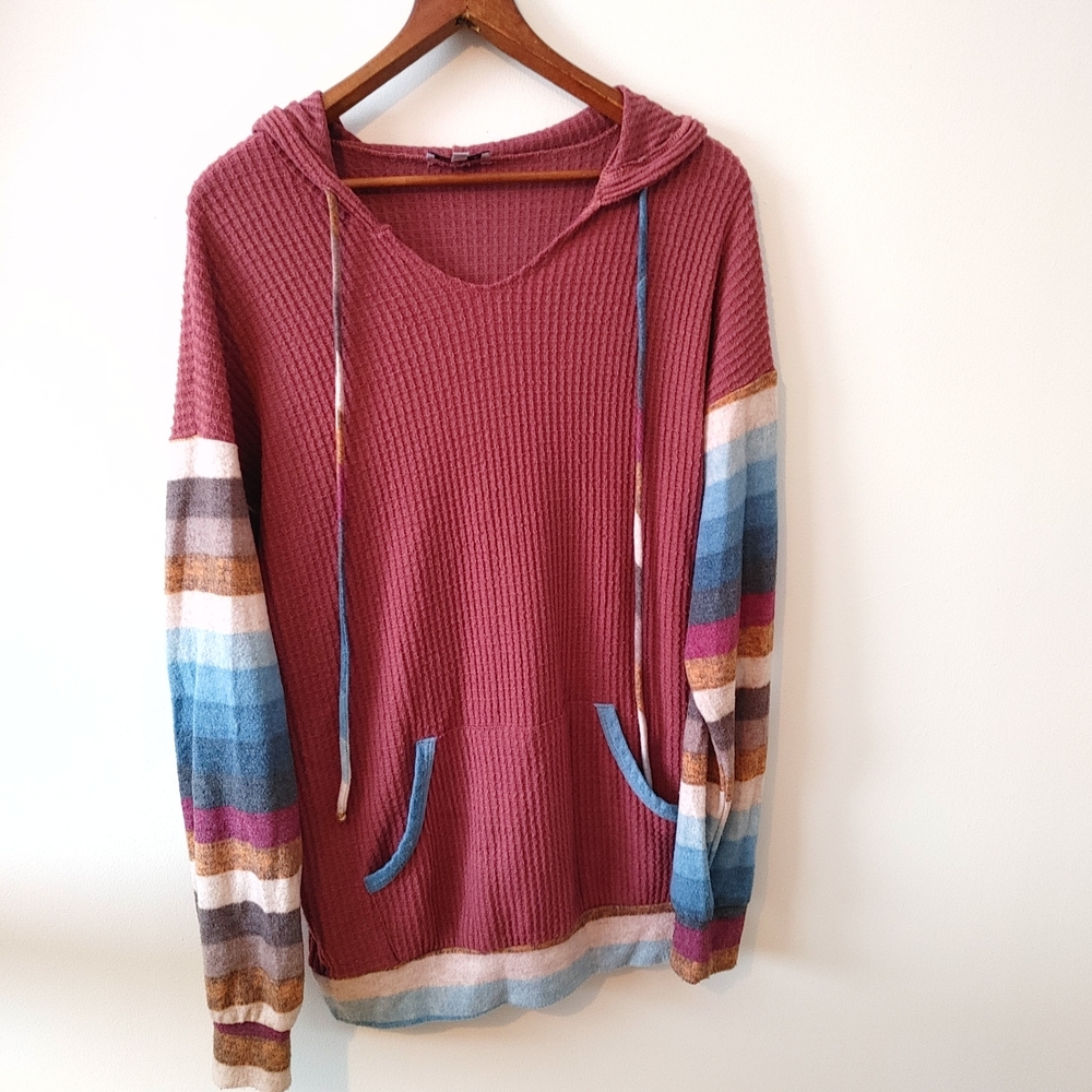 White Birch Striped Multicolor Hoodie Dusty Rose Women’s Small